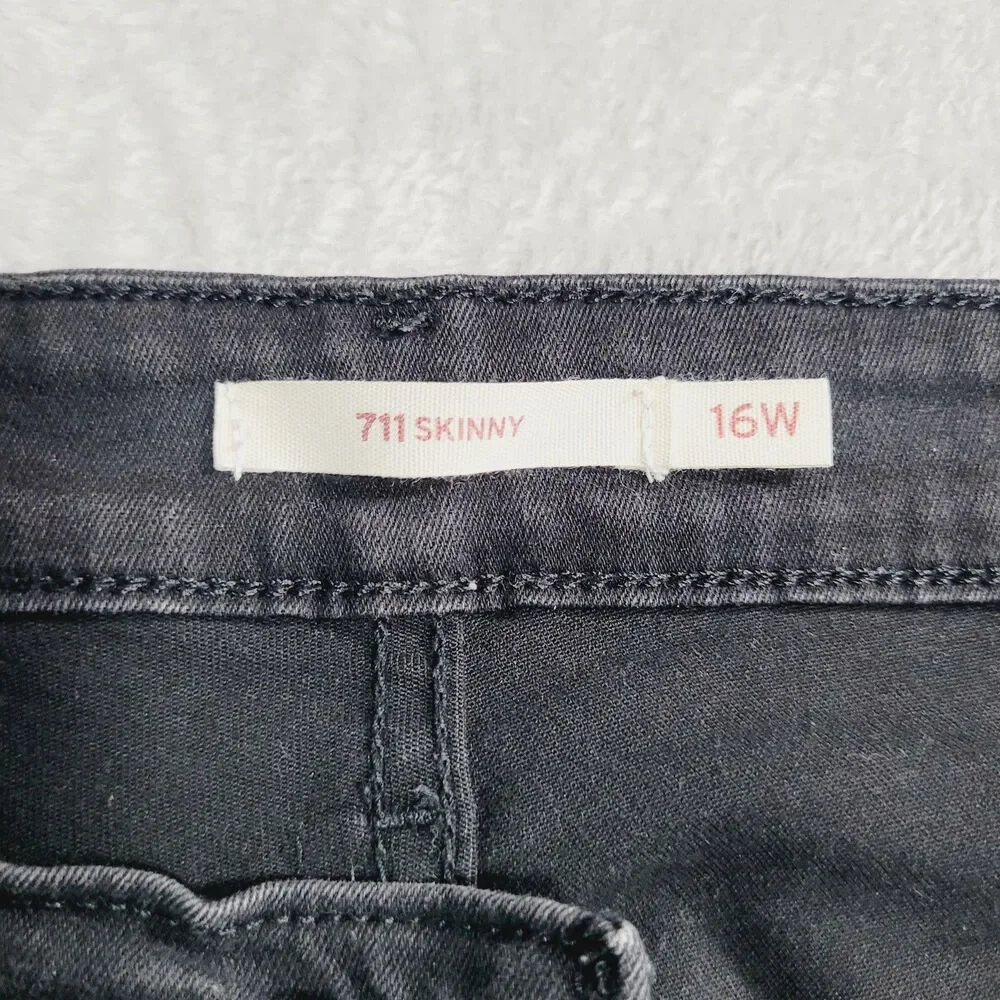 Levi's 711 Skinny Jeans Womens 16W Black Dark Wash Mid Rise Stretch Denim - Picture 5 of 16